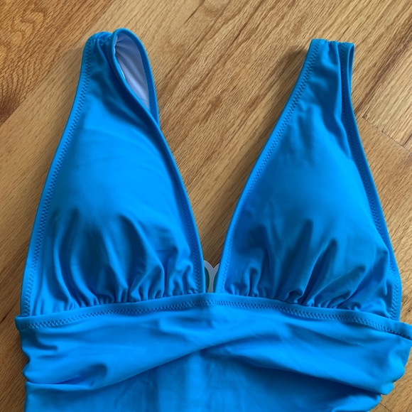 Shophopes blue deep vneck ruched one piece swim - Picture 4 of 7